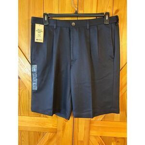 HAGGAR Cool 18 Performance Navy Pleated Shorts Size 36 NWT (8729)